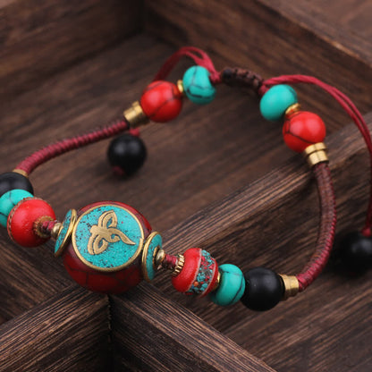 Buddha Stones Turquoise Amber Tibet Braided Rope Love Bracelet