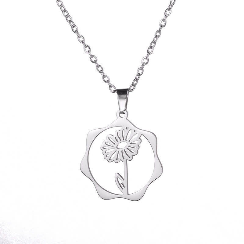 Buddha Stones Titanium Steel Birth Flower Lotus Enlightenment Pendant Necklace