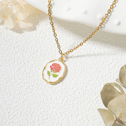 Buddha Stones Titanium Steel Birth Flower Strengthen Pendant Necklace