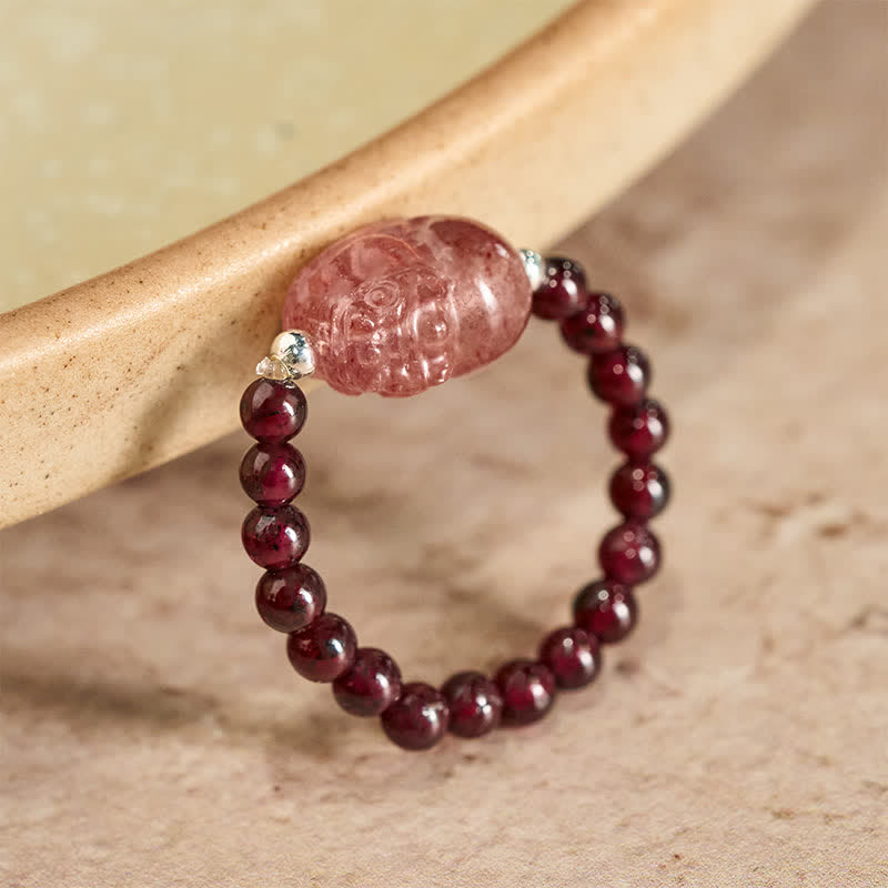 Buddha Stones 3mm Mini Beads Natural Moonstone Tourmaline Garnet Pearl Strawberry Quartz Pixiu Healing Elastic Ring