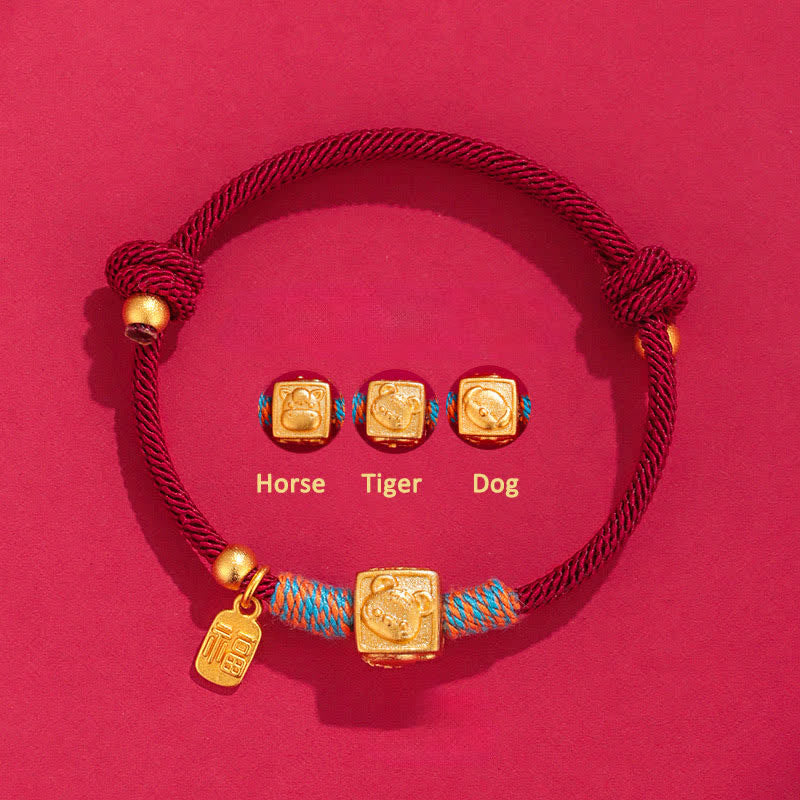 Buddha Stones Handmade Red String Chinese Zodiac Luck Fu Charm Bracelet