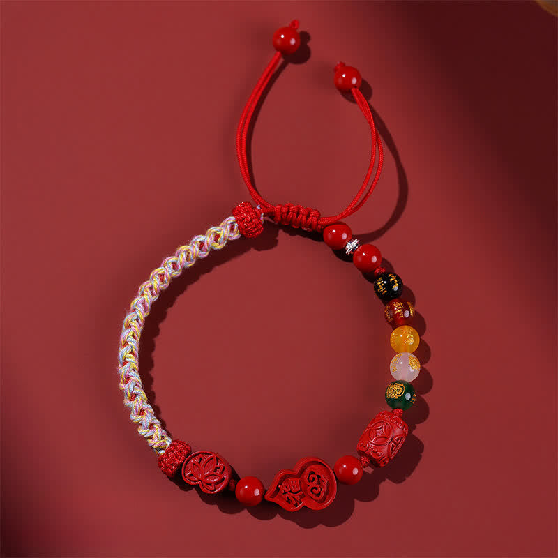 Buddha Stones Cinnabar Fu Character Gourd Fortune Hand-woven Red String Bracelet