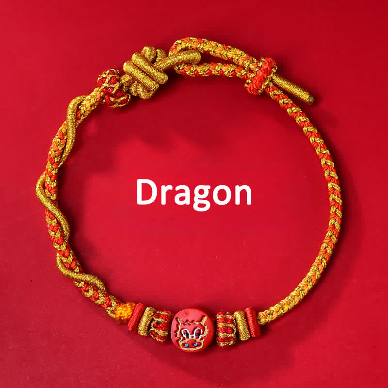 Buddha Stones Cinnabar Chinese Zodiac Blessing Hand-woven Red String Bracelet