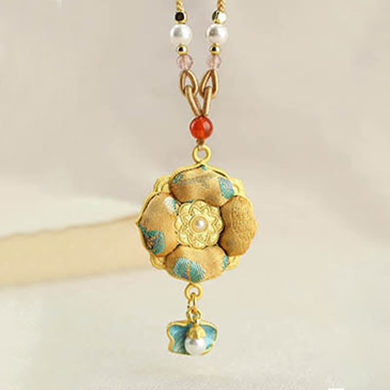 Buddha Stones Song Brocade Four-leaf Clover Luck Necklace