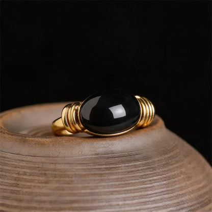Buddha Stones Oval Pattern Hematite Support Adjustable Ring