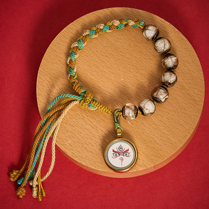 Buddha Stones Tibetan Liuli Glass Bead Five Directions Gods of Wealth Buddha Eye Blessing String Bracelet