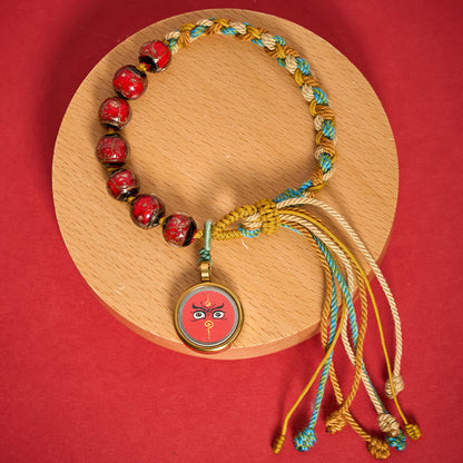 Buddha Stones Tibetan Liuli Glass Bead Five Directions Gods of Wealth Buddha Eye Blessing String Bracelet