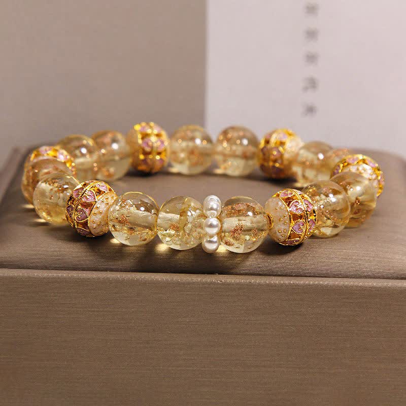 Buddha Stones Liuli Glass Bead Gold Leaf Cloisonné Purity New Chinese Round Bracelet