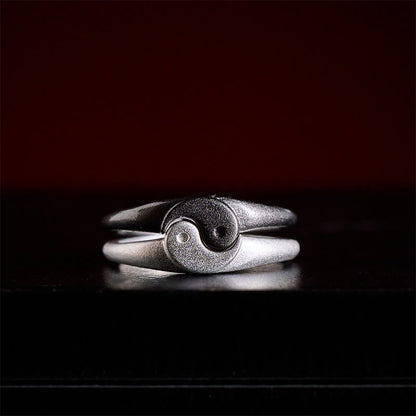 Buddha Stones Retro Yin Yang Textured Copper Harmony Adjustable Ring