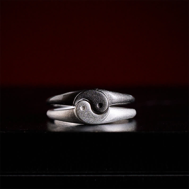 Buddha Stones Retro Yin Yang Textured Copper Harmony Adjustable Ring