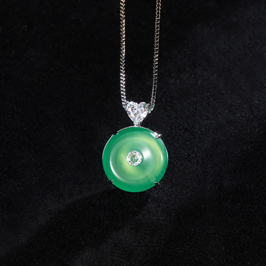 Buddha Stones Natural Green Chalcedony Peace Buckle Strength Necklace