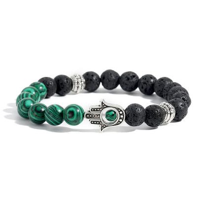 Buddha Stones Lava Rock Hamsa Palm Protection Handcrafted Round Bracelet