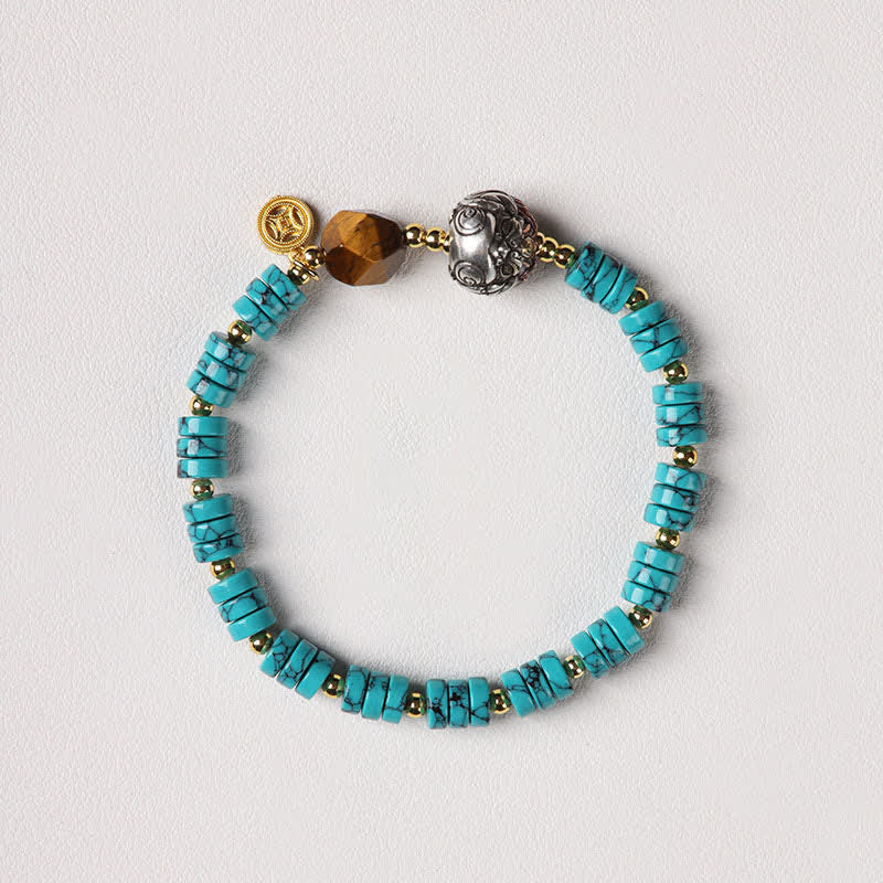 Buddha Stones Turquoise Communication Handcrafted New Chinese Disc Bead Bracelet