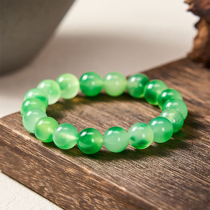 Buddha Stones White Chalcedony Healing Green Floating Flower Round Beaded Bracelet