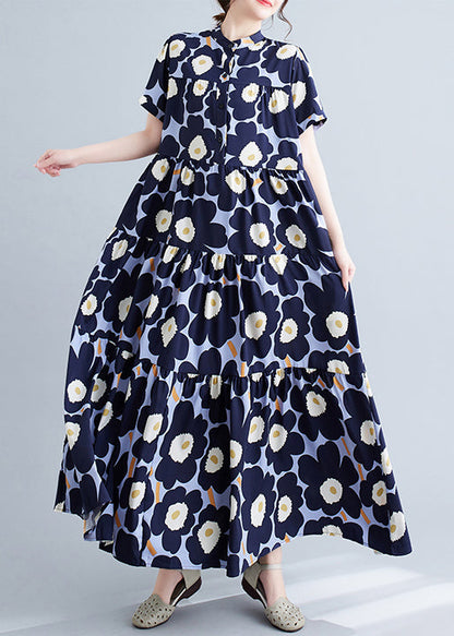 Navy Patchwork Exra Large Hem Cotton Party Dress Summer