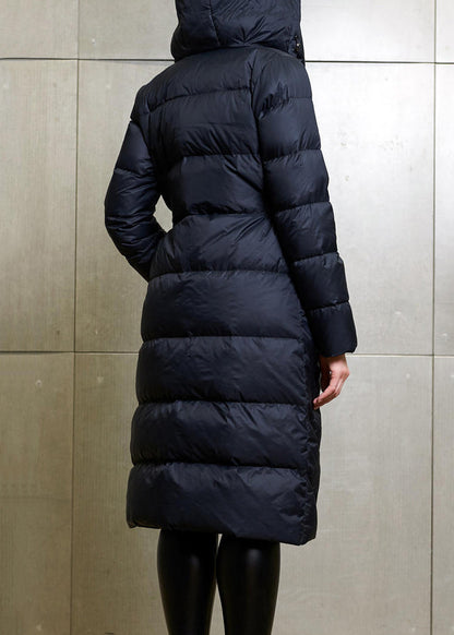 Black Button Patchwork Duck Down Coat Winter