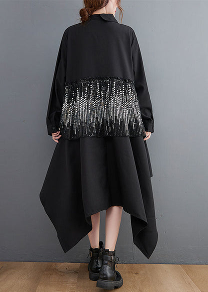 Classy Black Sequins Asymmetrical Design Dresses Spring