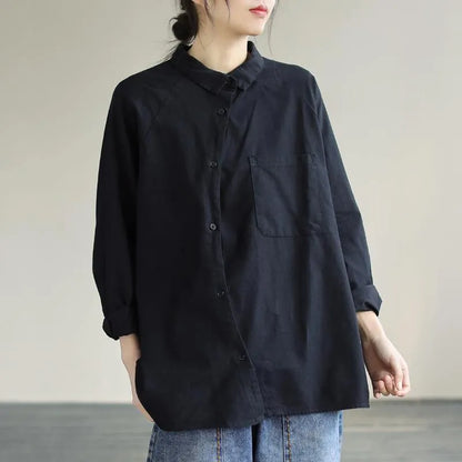 Modern Lapel Pockets Spring Clothes Pattern Black Blouses