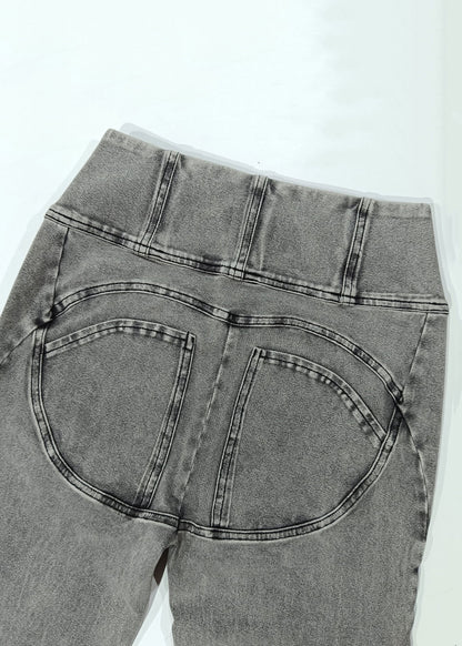 New Grey Zippered High Waist Knit Flare Bottoms Summer