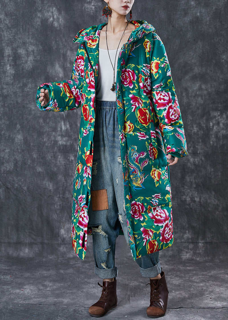 Green Original Print Fine Cotton Filled Parka Jacket Hooded Winter