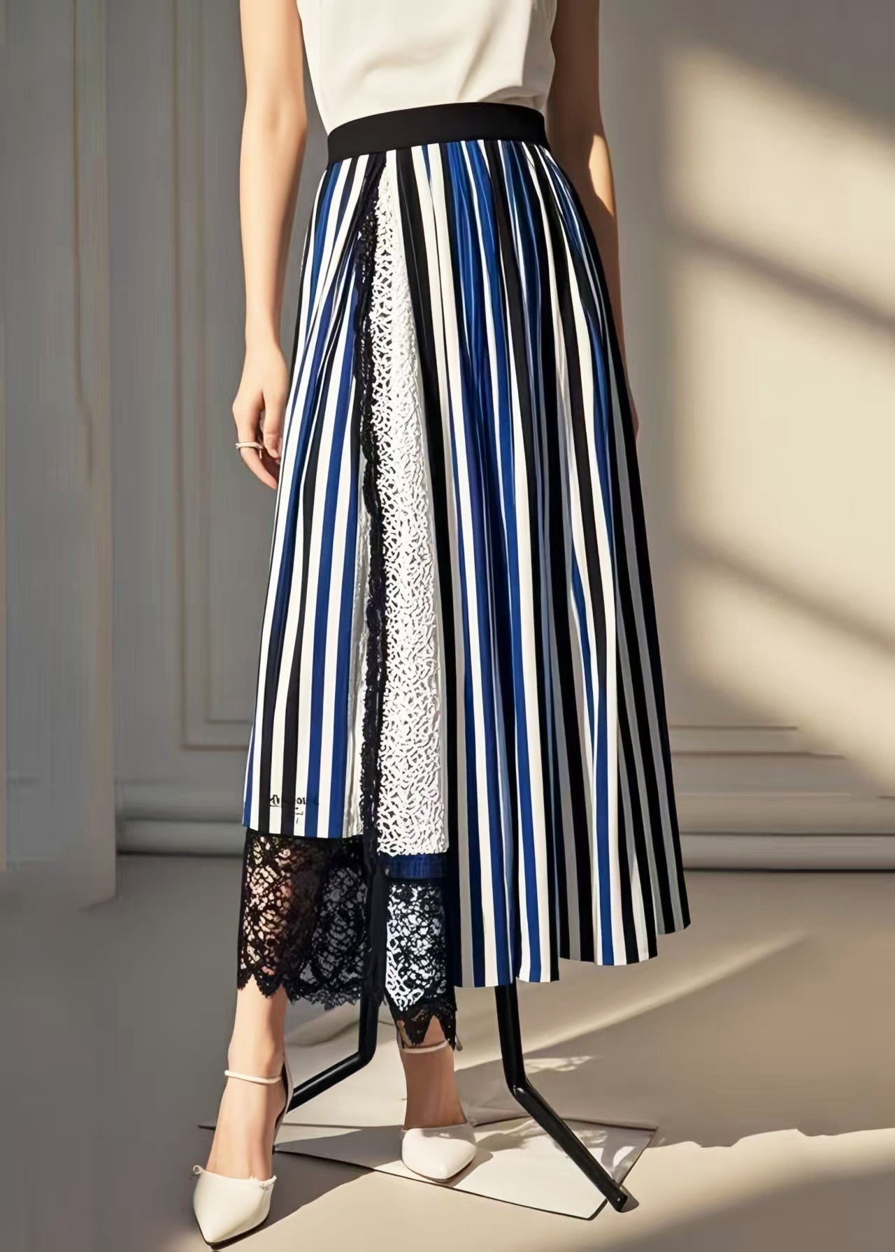 Asymmetrical Patchwork Striped Cotton Skirt Summer