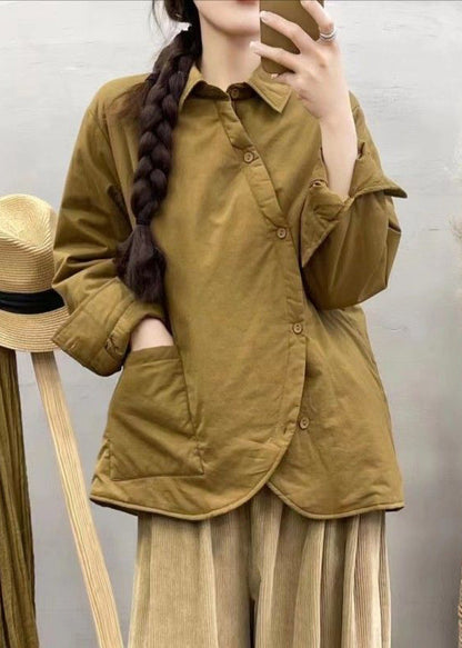 Green Asymmetrical Button Down Fine Cotton Filled Jackets Winter