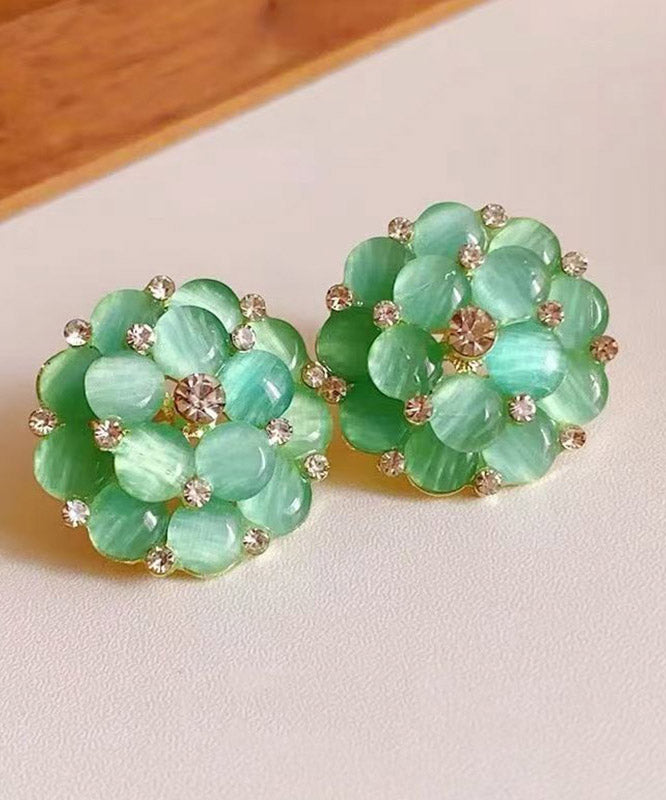 Stylish Green Alloy Zircon Cat's Eye Stud Earrings