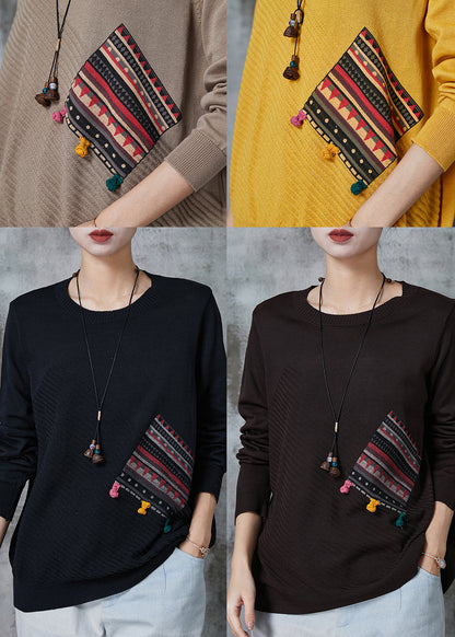 Chocolate Patchwork Knit Loose Sweaters O-neck Spring