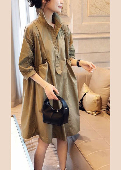Pink Pockets Button Fall Half Sleeve Shirt Dress