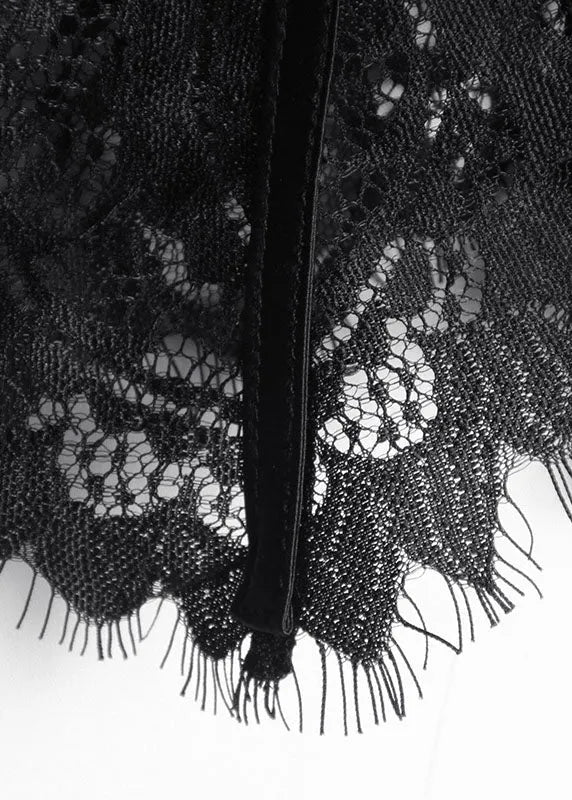 Black Zippered Tulle Summer Shirt Tops Long Sleeve