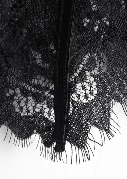 Black Zippered Tulle Summer Shirt Tops Long Sleeve