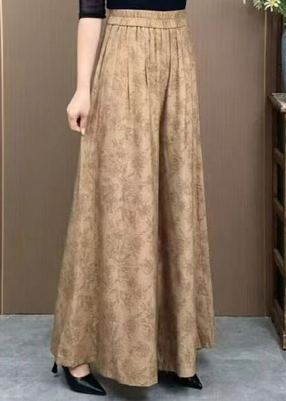 Orange Pockets Jacquard Cotton Wide Leg Pants Summer