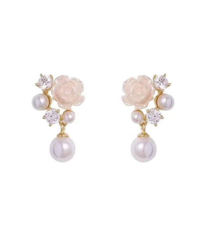 Stylish White Rose Flower Micro-set Pearl Earrings