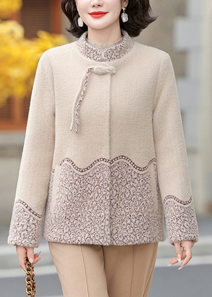 Beige Patchwork Tassel Mink Velvet Coats Fall