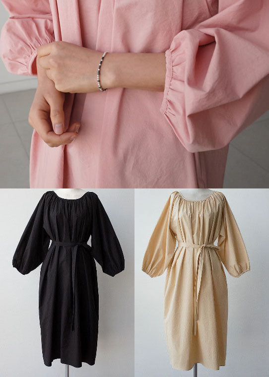 Simple Beige Cotton Pockets Holiday Dress Spring