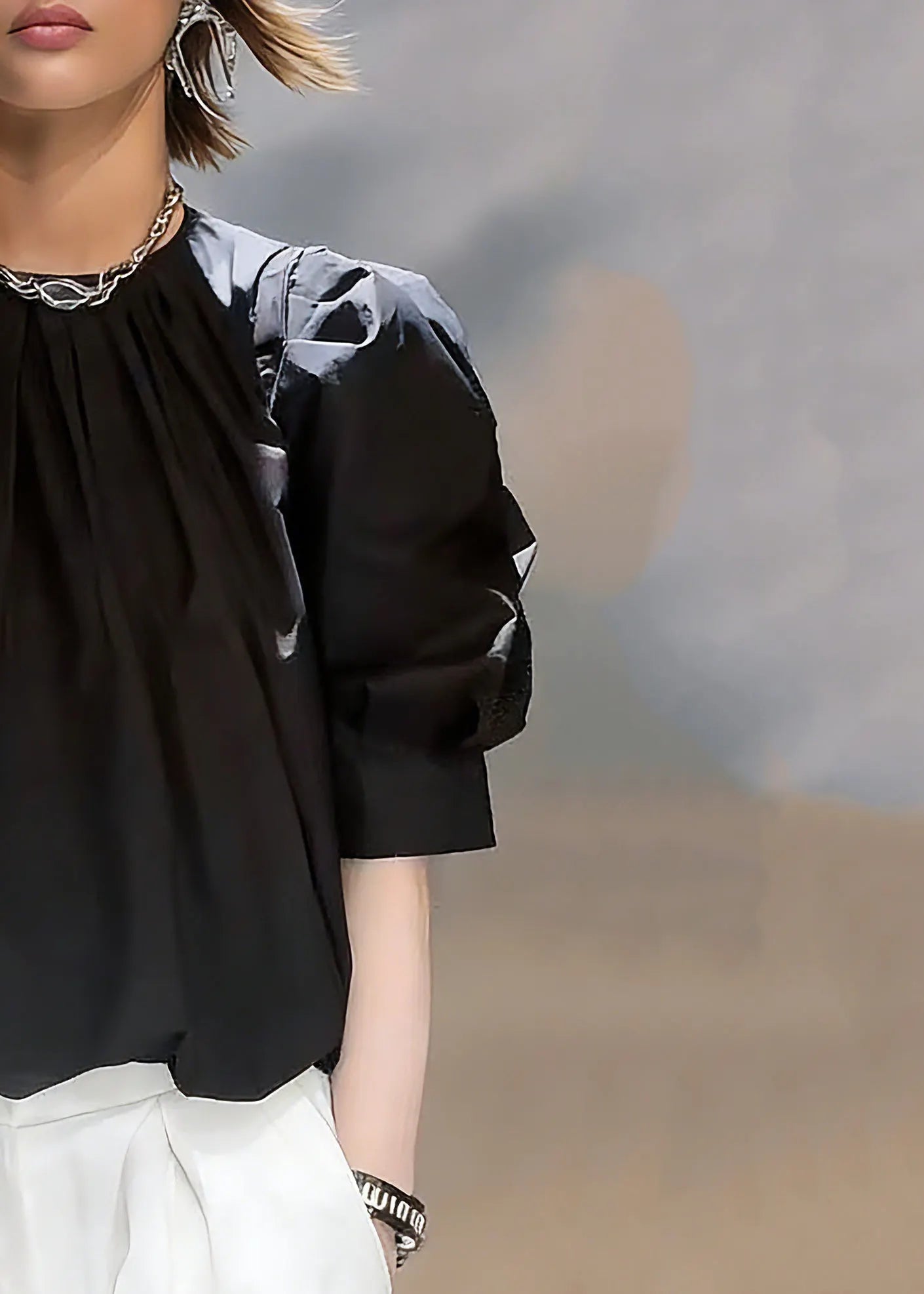 Natural Black O-neck Patchwork Tops Summer
