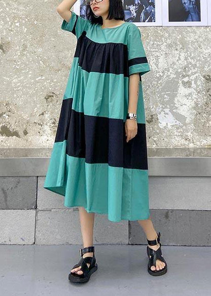 Handmade Blue Patchwork O-neck Party Summer Cotton Dress