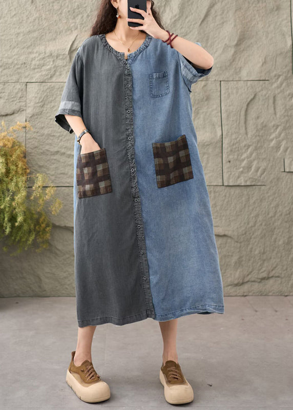 Colorblock Asymmetrical Patchwork Denim Dress Summer