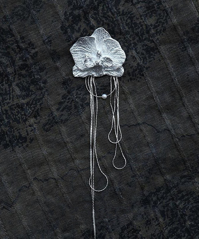 Silk Alloy Moth Orchid Tassel Drop Earrings