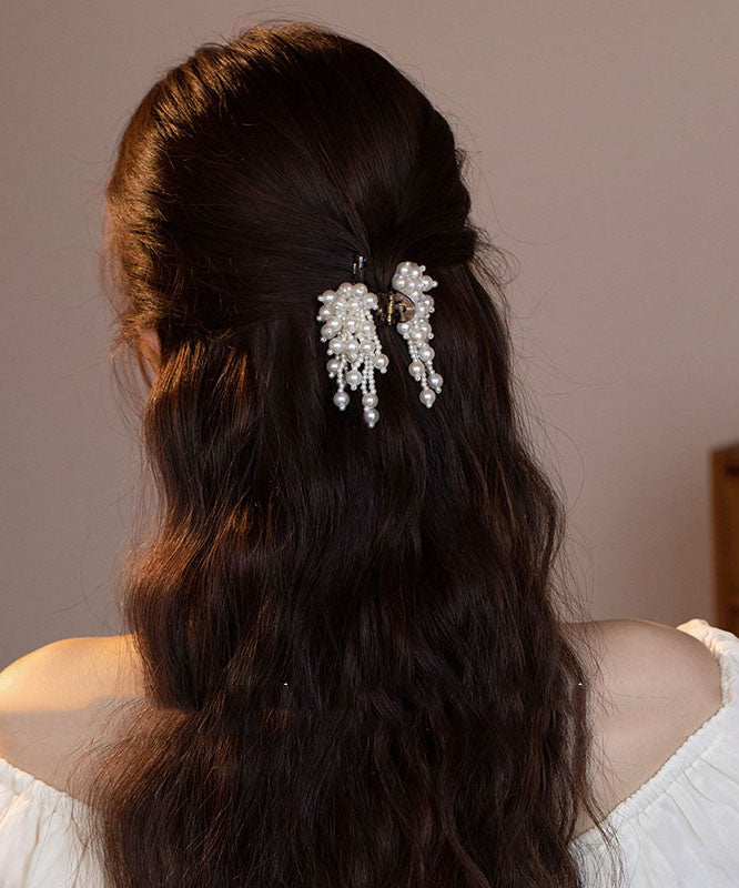 White Acrylic Alloy Pearl Tassel Hairpin
