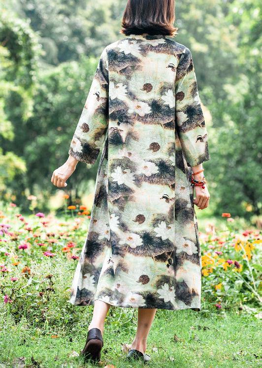 Organic Lotus Quilting Dresses Stand Collar Chinese Button Robes Spring Dresses