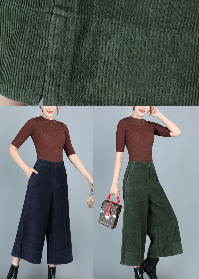 Green High Waist Corduroy Wide Leg Fall Pants