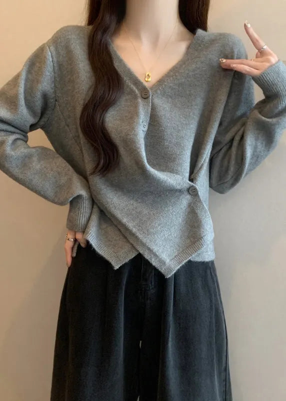 Italian Red Asymmetrical Design Knit Sweater Tops Fall