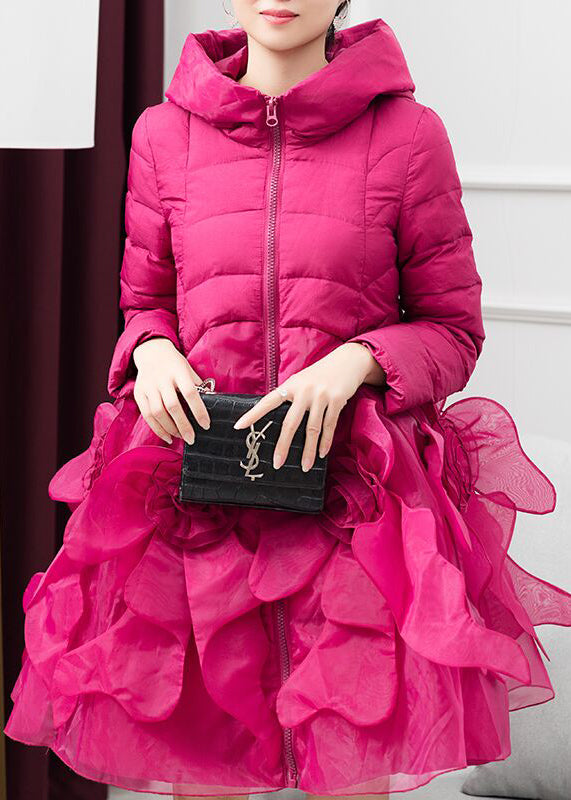 Italian Rose Hooded Pockets Patchwork Duck Down Winter Coats