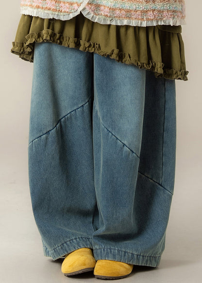 Blue Pockets Denim Wide Leg Jeans
