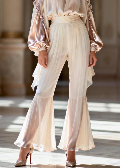 Unique Hign Neck Zircon Wrinkled Silk Two Piece Set Spring