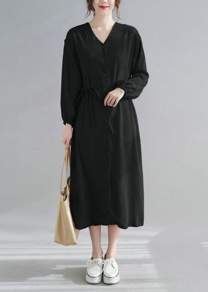 Diy Black Quilting Clothes V Neck Drawstring Robes Spring Dress