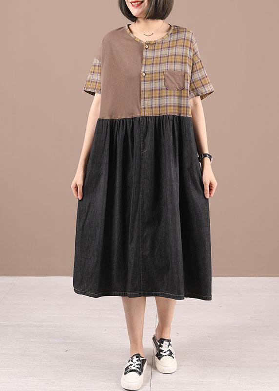Black Cotton Plaid Patchwork Summer Party Dresses