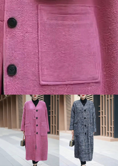 Pink Pockets Back Side Open Woolen Coats Winter