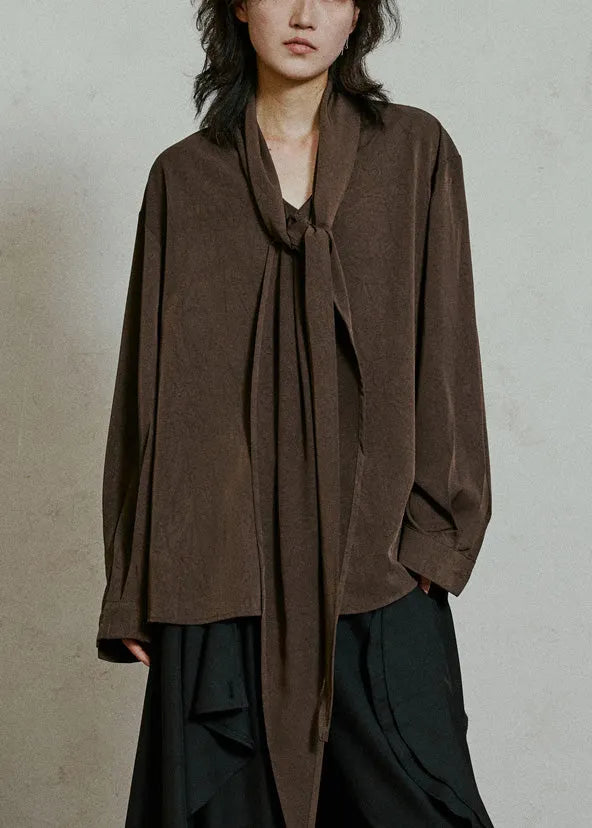 Coffee Wrinkled Button Top Lantern Sleeve